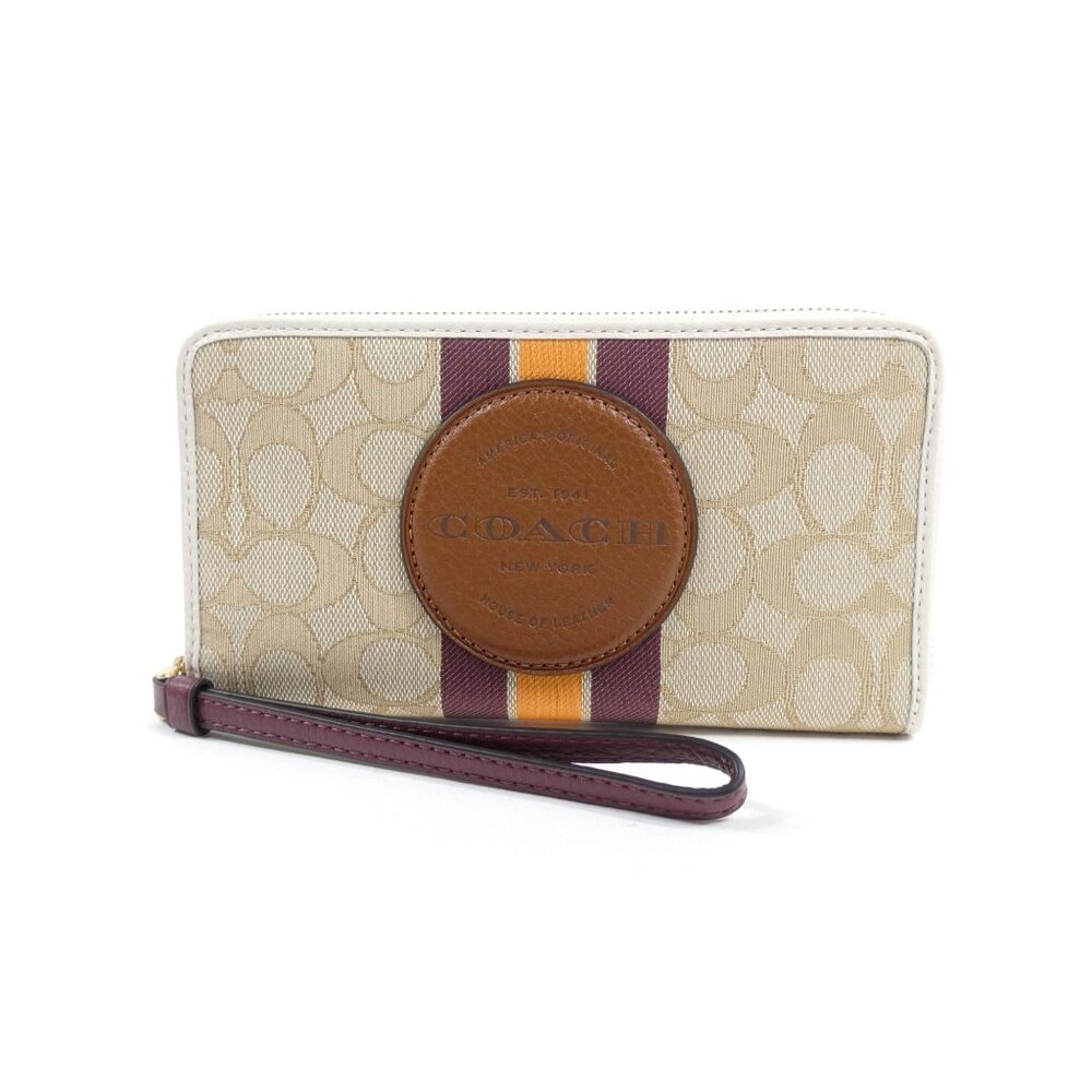 Coach Light Khaki Wine Multi Dempsey Large Phone‎ Wallet NWT C4110